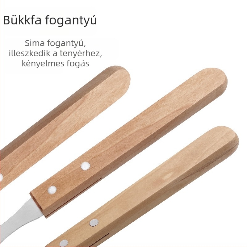 Szabadban használható BBQ szerszámkészlet rozsdamentes acélból, nyéllel: kés, fogó, villa, spatula