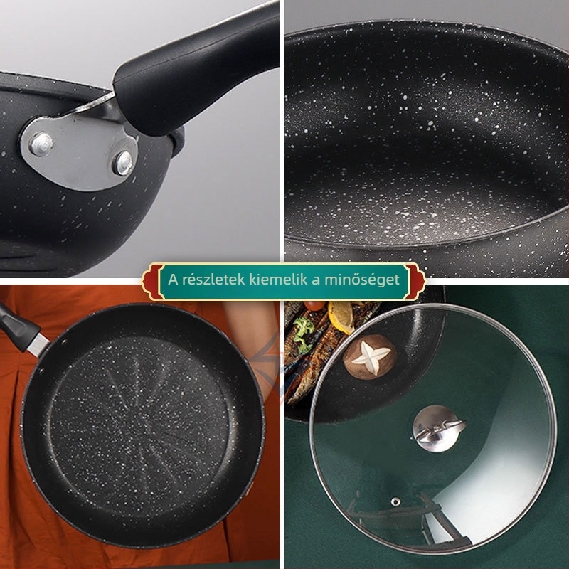 Maifan kőből készült serpenyő, tapadásmentes, lapos aljzattal, tojás és steak sütésére, indukciós tűzhelyhez, méretek 12–30 cm
