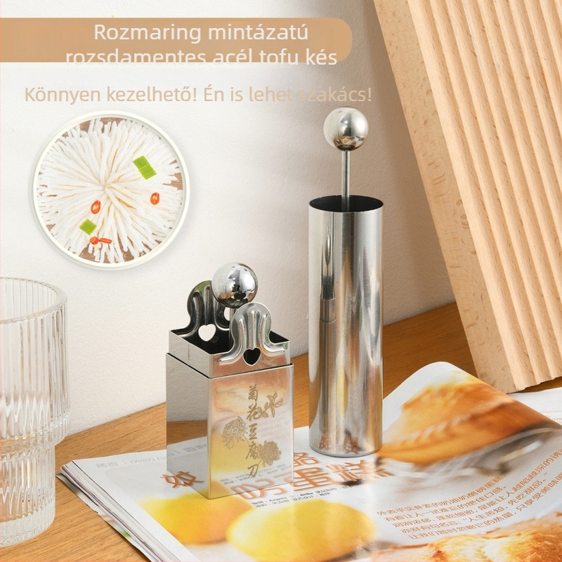 Tofu kés forma krizantéma mintával - 304 rozsdamentes acél - logóval ellátott - modern minimalista stílus