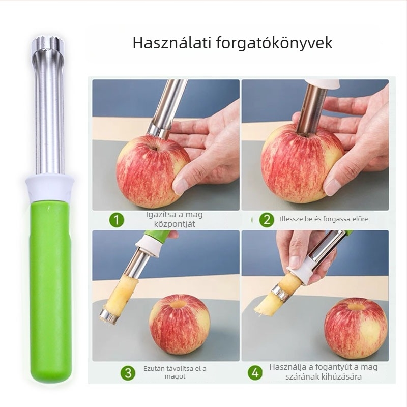 Rozsdamentes acélból készült kétfunkciós teleszkópos gyümölcsmag-eltávolító és hámozó
