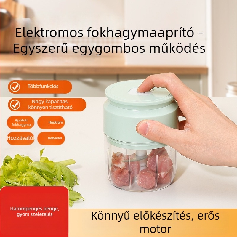 Mini elektromos fokhagymaprés — kompakt, testreszabható és logóval ellátott, modern minimalista stílus