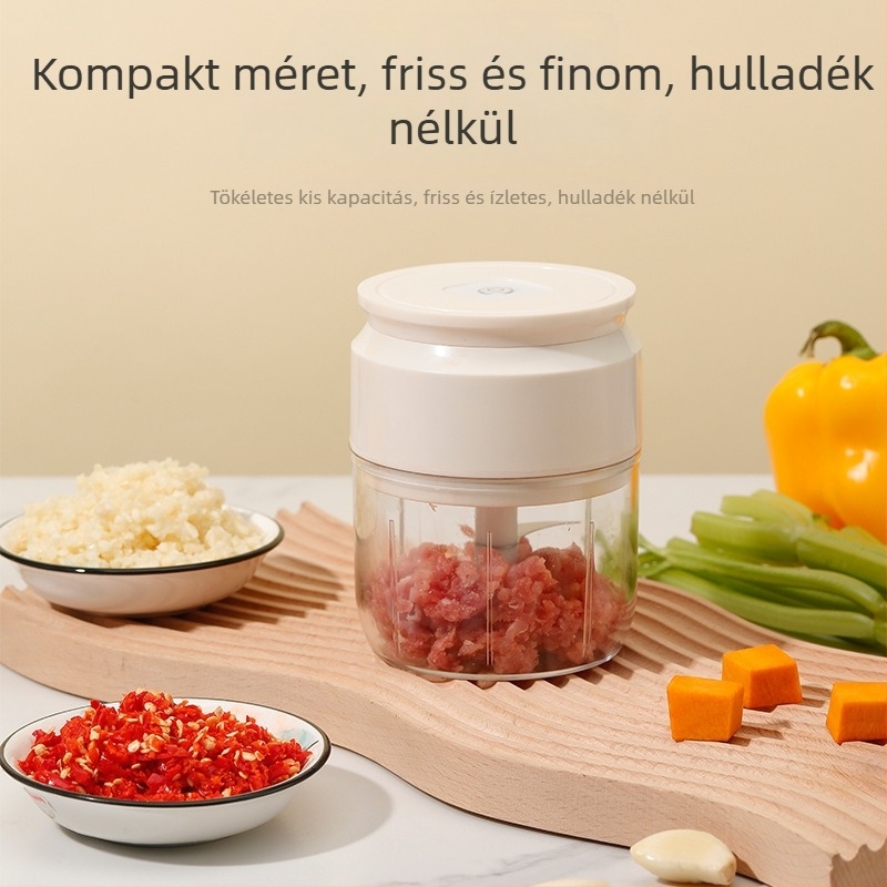 Mini elektromos fokhagymaprés — kompakt, testreszabható és logóval ellátott, modern minimalista stílus