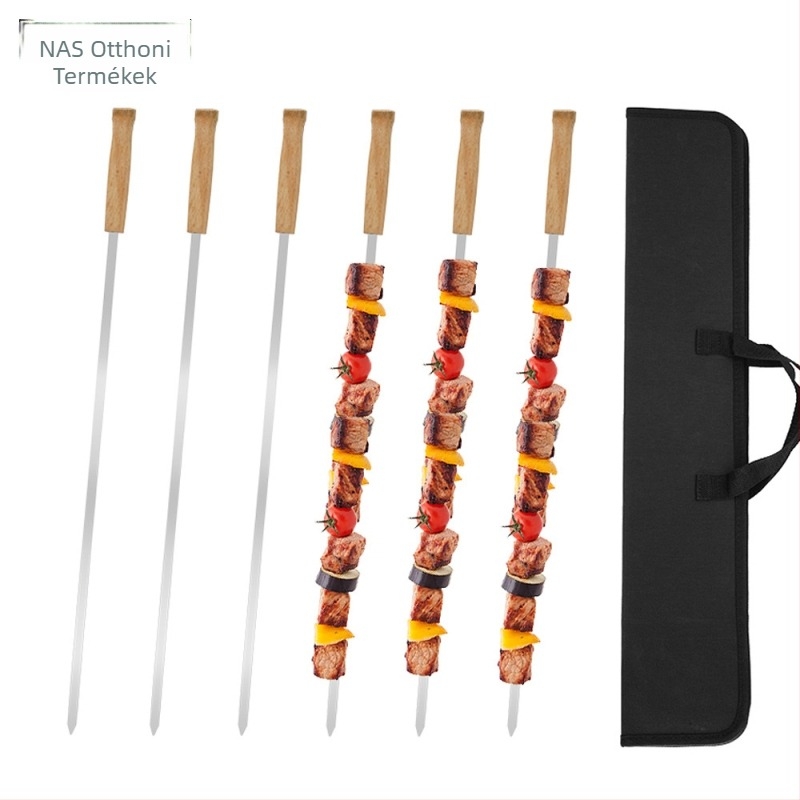 GF Rozsdamentes acél kültéri BBQ nyársak hosszú fa nyelekkel – grill eszközök készlet