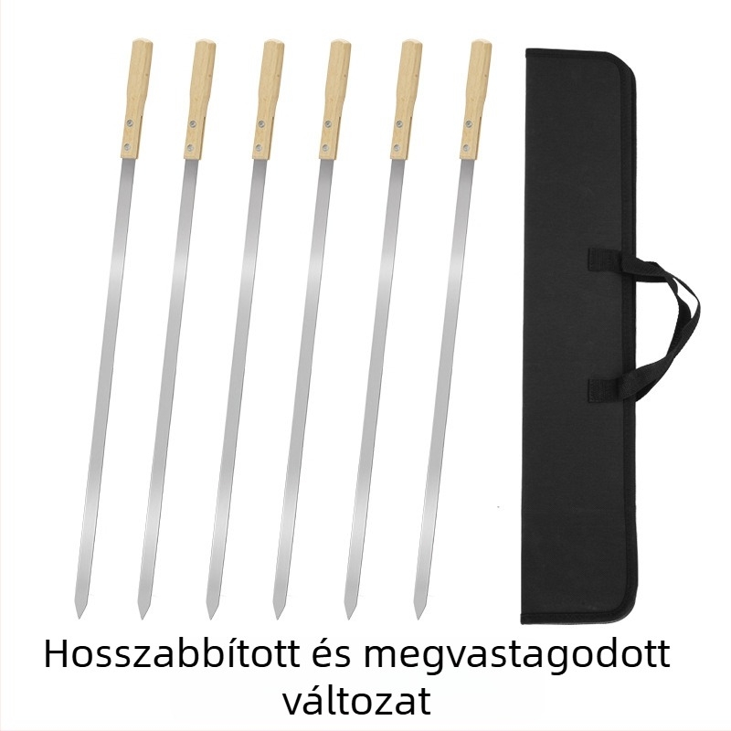 GF Rozsdamentes acél kültéri BBQ nyársak hosszú fa nyelekkel – grill eszközök készlet