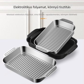 304 rozsdamentes acélból készült vastagított tepsi, négyszögletes, konkáv-konvex mintázat, elektropolírozott felület
