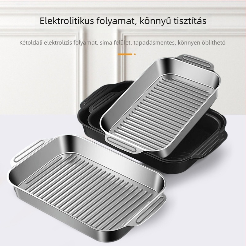 304 rozsdamentes acélból készült vastagított tepsi, négyszögletes, konkáv-konvex mintázat, elektropolírozott felület