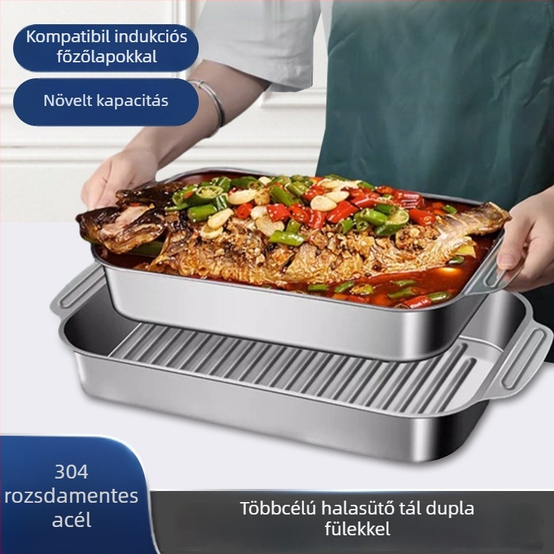 304 rozsdamentes acélból készült vastagított tepsi, négyszögletes, konkáv-konvex mintázat, elektropolírozott felület