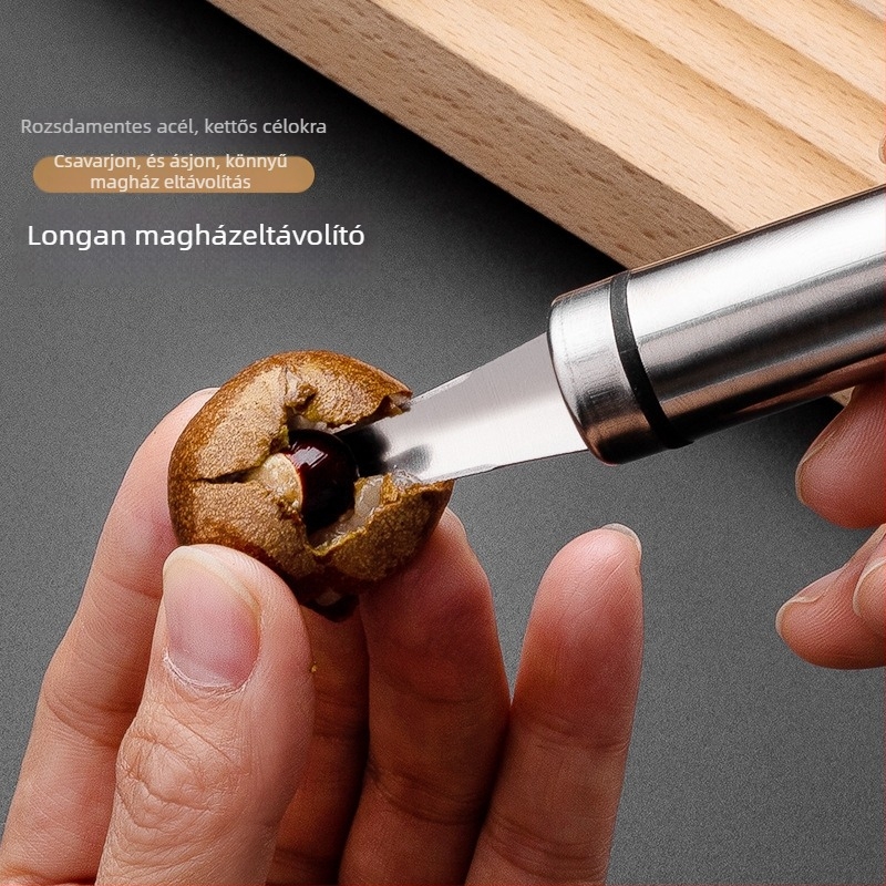 Rozsdamentes acél Longanhéj- és húselőhúzó eszköz – konyhai gadget, márka Painting dream, származás Jieyang, logóval