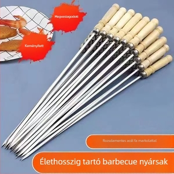 Rozsdamentes acél grillnyársak, lapos kivitel, újrahasználható, Tuoxin márka, spanyol dizájn