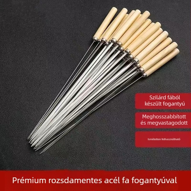 Rozsdamentes acél grillnyársak, lapos kivitel, újrahasználható, Tuoxin márka, spanyol dizájn