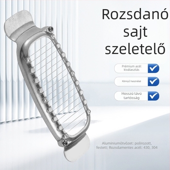 Rozsdamentes acél sajtszeletelő, élelmiszerbiztonságos, modern minimalist design, logó nyomtatás elérhető