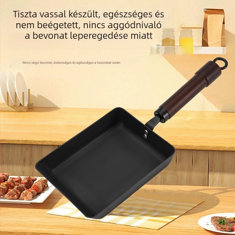 Japán stílusú tapadásmentes serpenyő finomvasból, indukciós kompatibilitás, egyrétegű aljzat, 0,7 kg