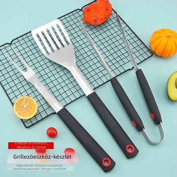 Rozsdamentes acélból készült grill eszközök készlet, 3 darab: spatula, grillvilla, grillcsipesz