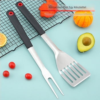 Rozsdamentes acélból készült grill eszközök készlet, 3 darab: spatula, grillvilla, grillcsipesz