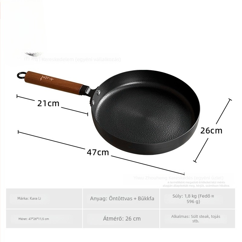 Finom vasból készült wok, japán stílusú, tapadásmentes, 5 cm mély, üvegfedél