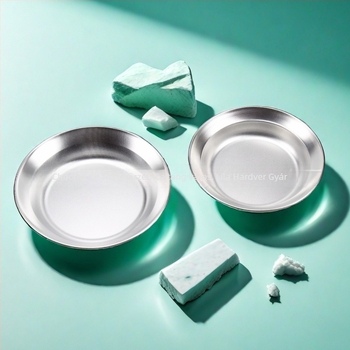 Kemping tányér 304 rozsdamentes acélból – hordozható, kettős használat, modell oml-0008, egy személyre, nyomtatott logóval