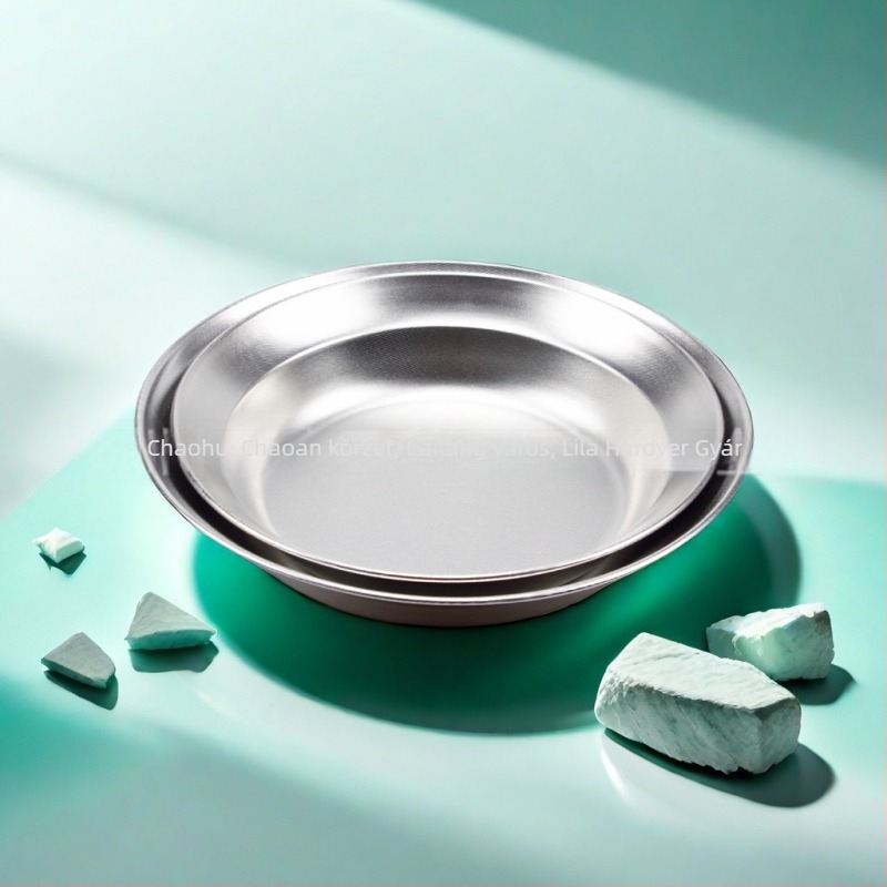 Kemping tányér 304 rozsdamentes acélból – hordozható, kettős használat, modell oml-0008, egy személyre, nyomtatott logóval