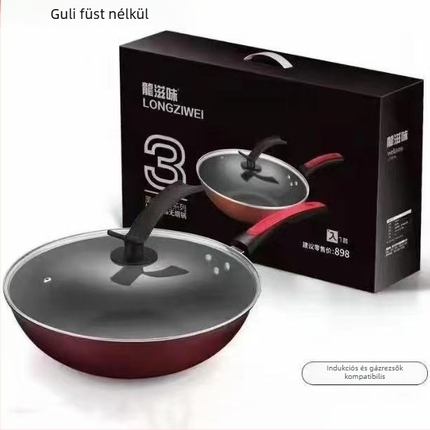 Rozsdamentes acél wok antiadhéziós bevonattal, több rétegű aljzattal, fedő üveggel, súlya 3 kg