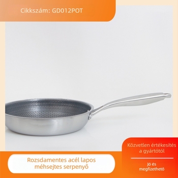 Rozsdamentes acél wok készlet méhsejt szerkezettel, bevonat nélkül, alacsony füst, sík alj, üvegfedél