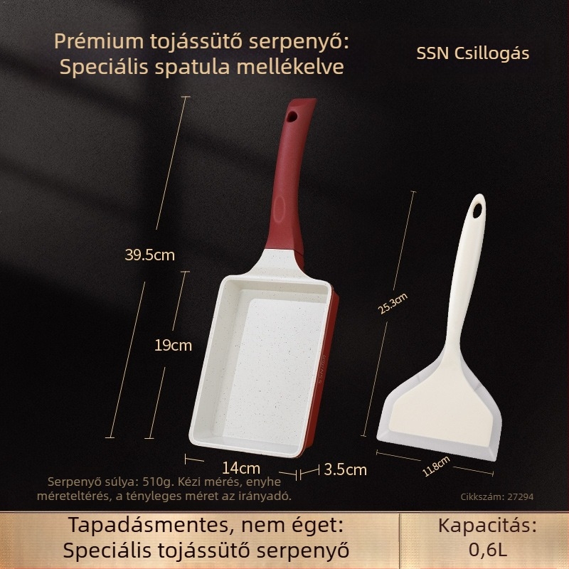 Kompakt négyszögletes Tamagoyaki serpenyő, tapadásmentes bevonattal, alumínium testtel, nordic stílusban