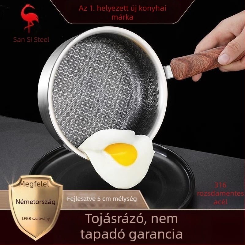 Tojásserpenyő, tapadásmentes, 316 rozsdamentes acélból, indukciós tűzhelyhez, könnyen tisztítható
