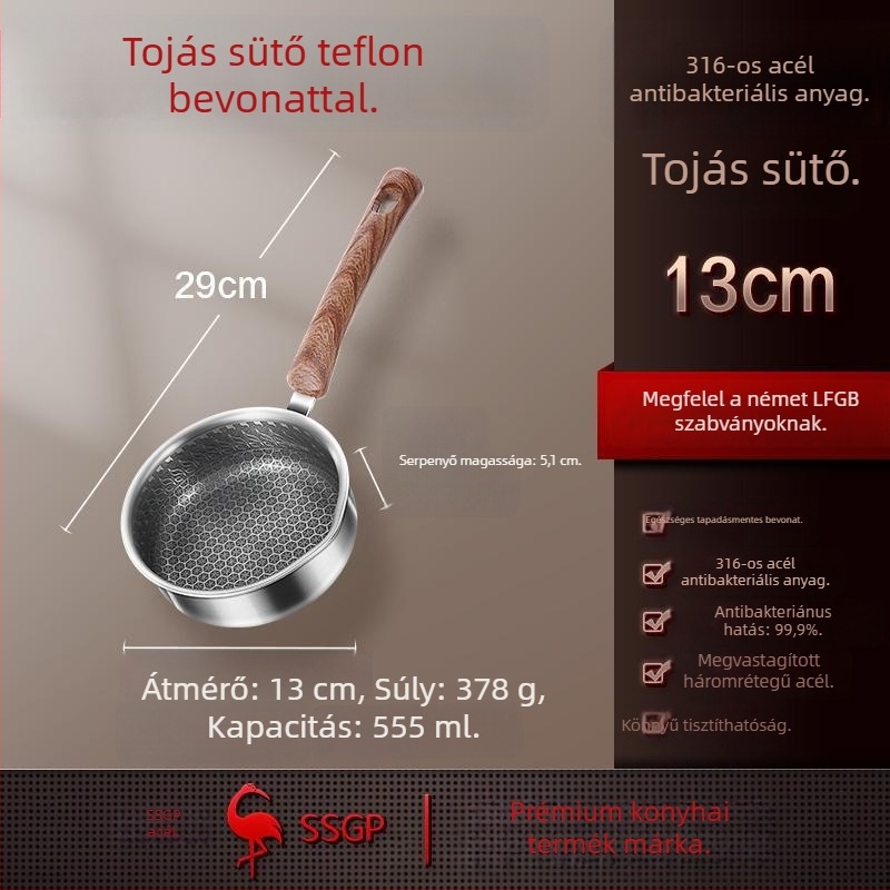 Tojásserpenyő, tapadásmentes, 316 rozsdamentes acélból, indukciós tűzhelyhez, könnyen tisztítható