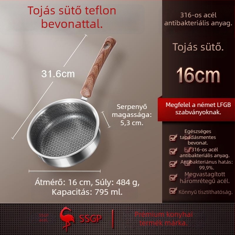 Tojásserpenyő, tapadásmentes, 316 rozsdamentes acélból, indukciós tűzhelyhez, könnyen tisztítható