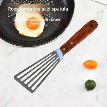 Grillezéshez készült spatula készlet – fa nyél, rozsdamentes acél penge, többfunkciós főzési és pizza eszközök