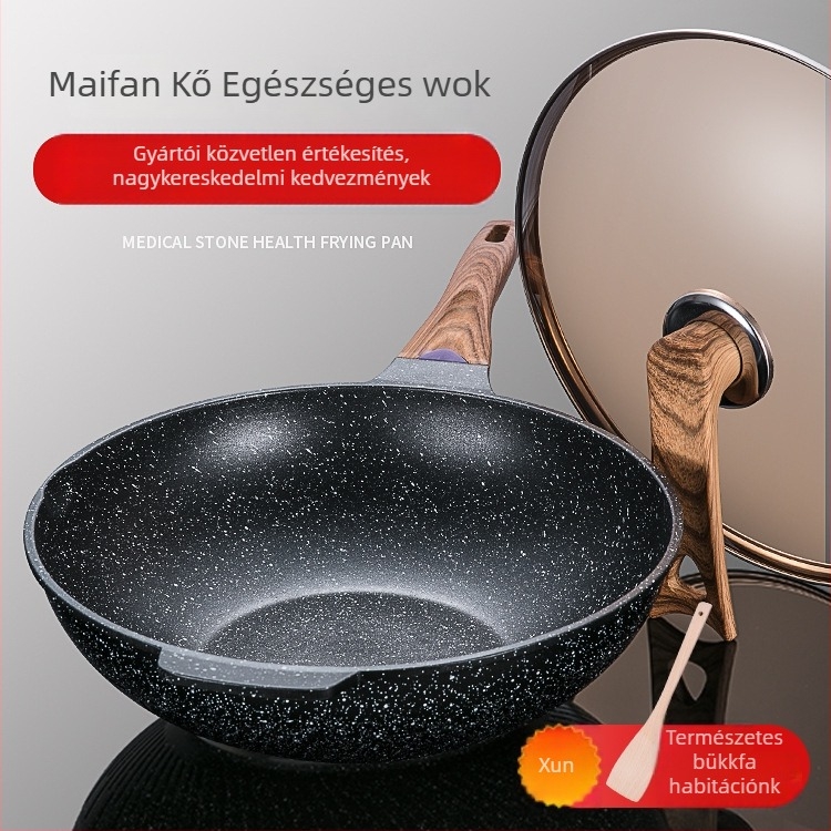 Maifan kő nem tapadós wok serpenyő indukciós főzőlaphoz – füstmentes, koreai stílusú, sík aljzat