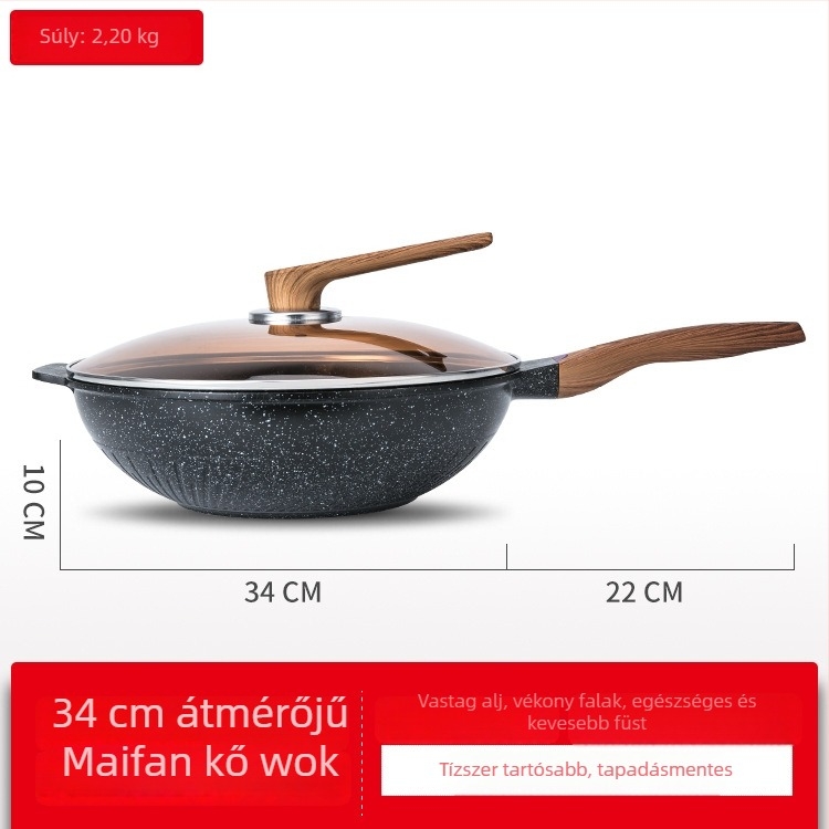 Maifan kő nem tapadós wok serpenyő indukciós főzőlaphoz – füstmentes, koreai stílusú, sík aljzat