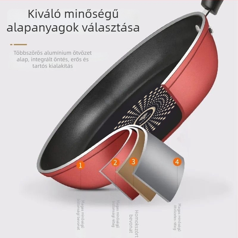 Vasból készült, tapadásmentes serpenyő, sokoldalú a sütéshez, pirításához és pároláshoz, többrétegű aljzat, üvegfedél