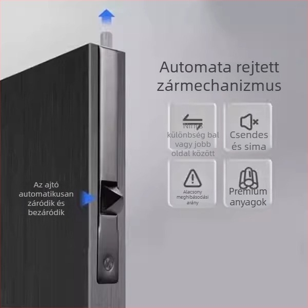 304 rozsdamentes acél – automatikus ajtózár faajtókhoz, rejtett csapsator csatorna, felületkezelés: kefés/elektroplatált, Honggu