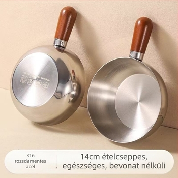 Rozsdamentes acél fazék diófa fogantyúval, fedél nélkül, egyenes aljzattal, általános tűzhelyhez