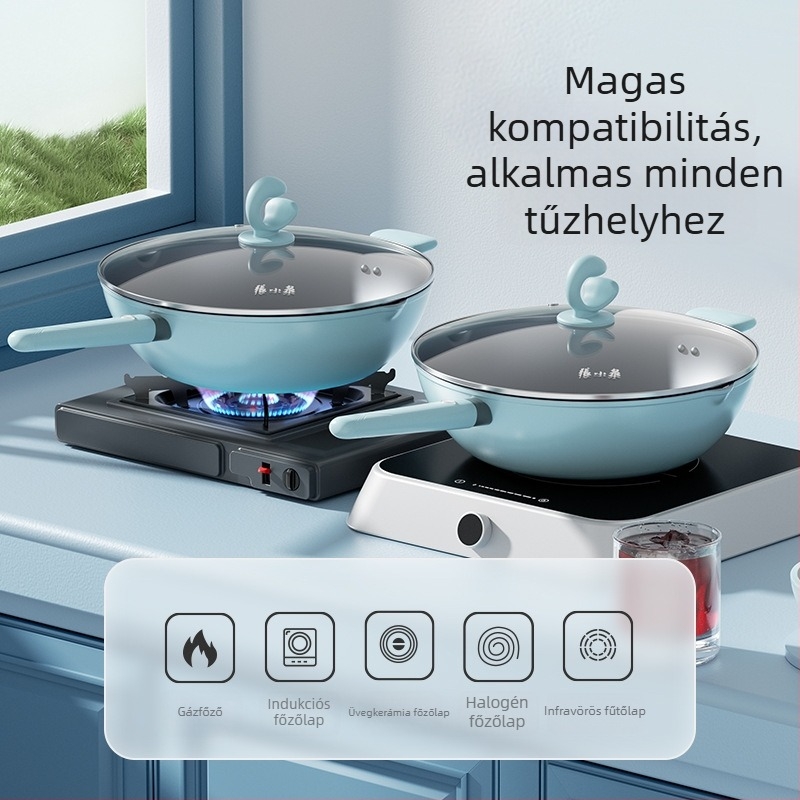 Zhang Xiaoquan halmintás tapadásmentes wok, alumíniumötvözet, modell C31730300, üvegfedő, minden tűzhelyhez kompatibilis