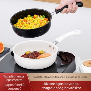 Maifan kő bevonat kis serpenyő, tapadásmentes, tojásra, steakre, bébiételre és tej melegítésére, üvegfedéllel — Modell A-12611