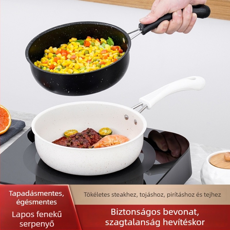 Maifan kő bevonat kis serpenyő, tapadásmentes, tojásra, steakre, bébiételre és tej melegítésére, üvegfedéllel — Modell A-12611