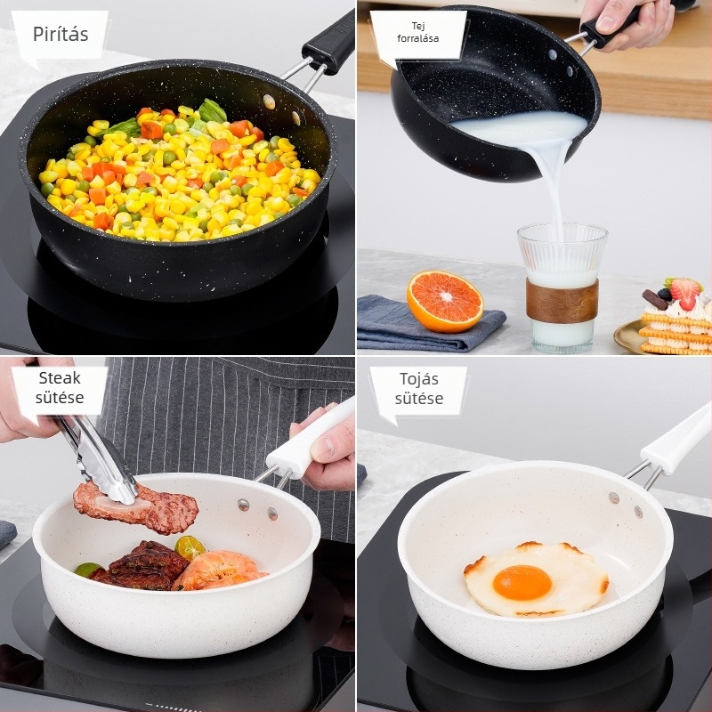Maifan kő bevonat kis serpenyő, tapadásmentes, tojásra, steakre, bébiételre és tej melegítésére, üvegfedéllel — Modell A-12611