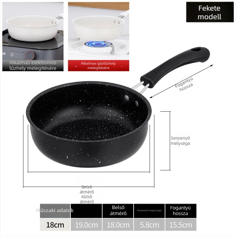 Maifan kő bevonat kis serpenyő, tapadásmentes, tojásra, steakre, bébiételre és tej melegítésére, üvegfedéllel — Modell A-12611