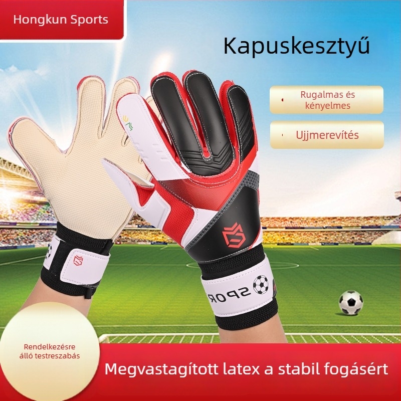 Állítható futballkapus kesztyű gyerekeknek edzésekhez és versenyekhez, latex tenyérrel és ujjvédővel