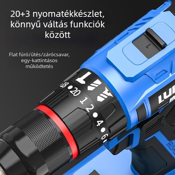 Luban vezeték nélküli brushless ütvecsavarozó-fúró, mini, kétfokozatú, pisztolymarkolat, háromtagos tokmány, Li-ion akkumulátor