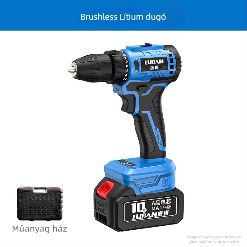 Luban vezeték nélküli brushless ütvecsavarozó-fúró, mini, kétfokozatú, pisztolymarkolat, háromtagos tokmány, Li-ion akkumulátor