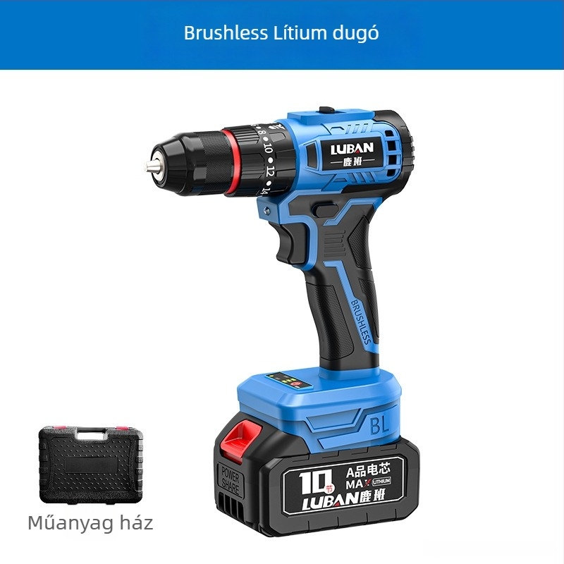 Luban vezeték nélküli brushless ütvecsavarozó-fúró, mini, kétfokozatú, pisztolymarkolat, háromtagos tokmány, Li-ion akkumulátor