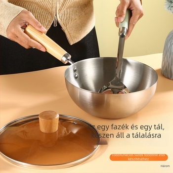 304 rozsdamentes acél wok üvegfedővel, egyetlen aljzattal, mélység kb. 9 cm, tömeg >900 g
