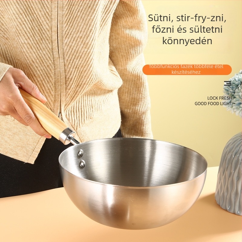 304 rozsdamentes acél wok üvegfedővel, egyetlen aljzattal, mélység kb. 9 cm, tömeg >900 g