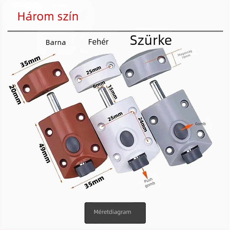 Műanyag nehéz teherbírású záróelem szekrényekhez és fa ajtókhoz, automata gombos rugós retesz, modern minimalista stílus