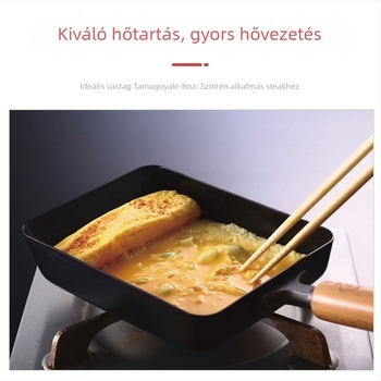 Tamagoyaki serpenyő fab nyéllel, Carpenter sorozat, kovácsolt vasból, bevonat nélkül, lapos alj
