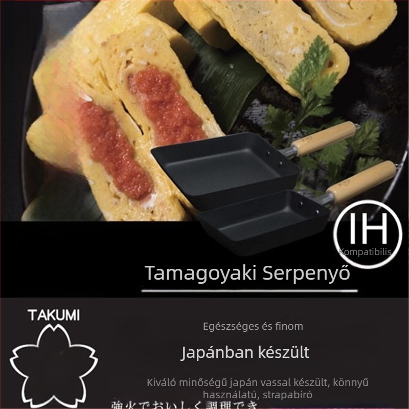 Tamagoyaki serpenyő fab nyéllel, Carpenter sorozat, kovácsolt vasból, bevonat nélkül, lapos alj