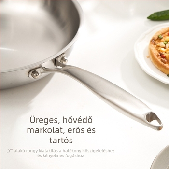 Háromrétegű rozsdamentes acél serpenyő bevonat nélkül, 26–32 cm, üvegfedővel és többrétegű aljzattal