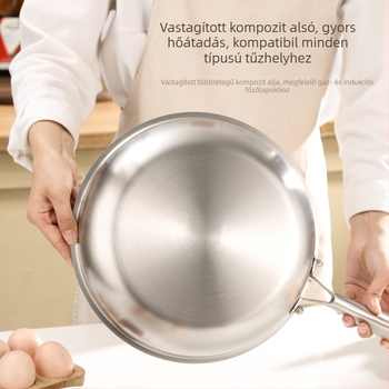 Háromrétegű rozsdamentes acél serpenyő bevonat nélkül, 26–32 cm, üvegfedővel és többrétegű aljzattal