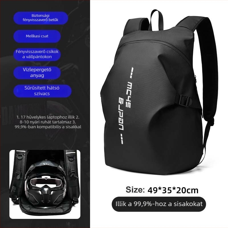 Motorkerékpáros hátizsák sisakrekesz, vízálló, 36–55L, Oxford anyag, elfér egy 15 hüvelykes laptop, görbült vállpántok